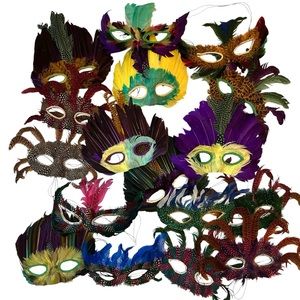 Lot (17) Vintage Mardi Gras Eye Face Masks Feathers Masquerade Party Decor